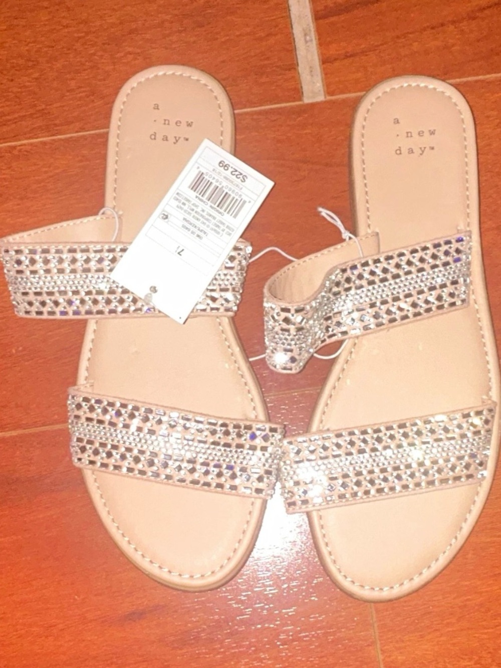 a new day Nude Crystal Double-Strap Slide Sandals